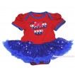 American's Birthday Red Baby Bodysuit Bling Royal Blue Sequins Pettiskirt & Red White Blue Striped Star Minnie Print JS4534